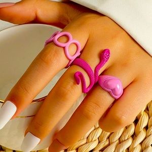 3pcs snake and heart design rings